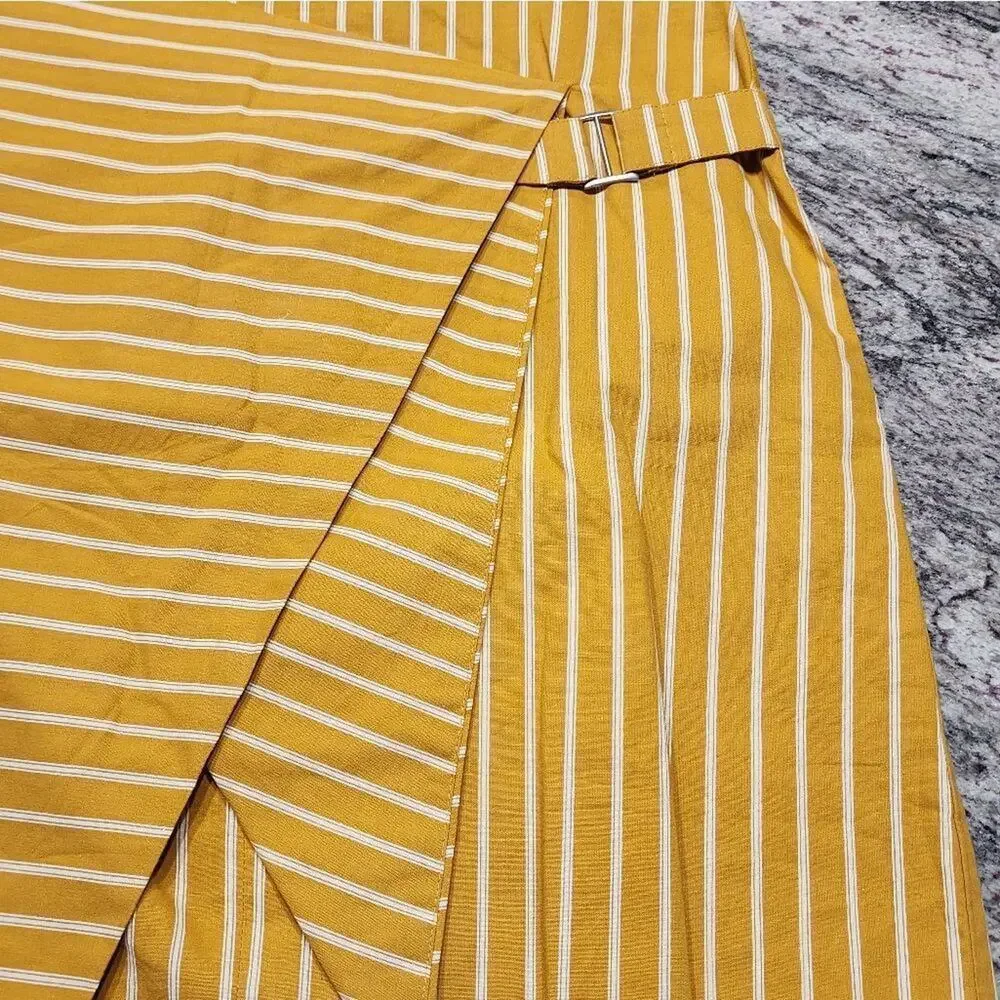J.o.a mustard yellow and white striped asymmetrical skirt‎ size small